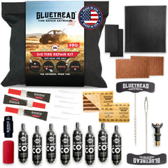 GlueTread kit front view showing full repair set and portability benefits