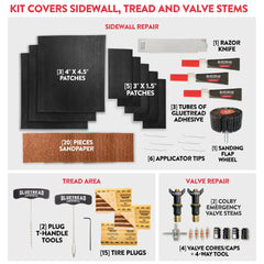 GLUETREAD CNC-machined T-handle tools detail, heavy-duty leverage for emergency tire repairs