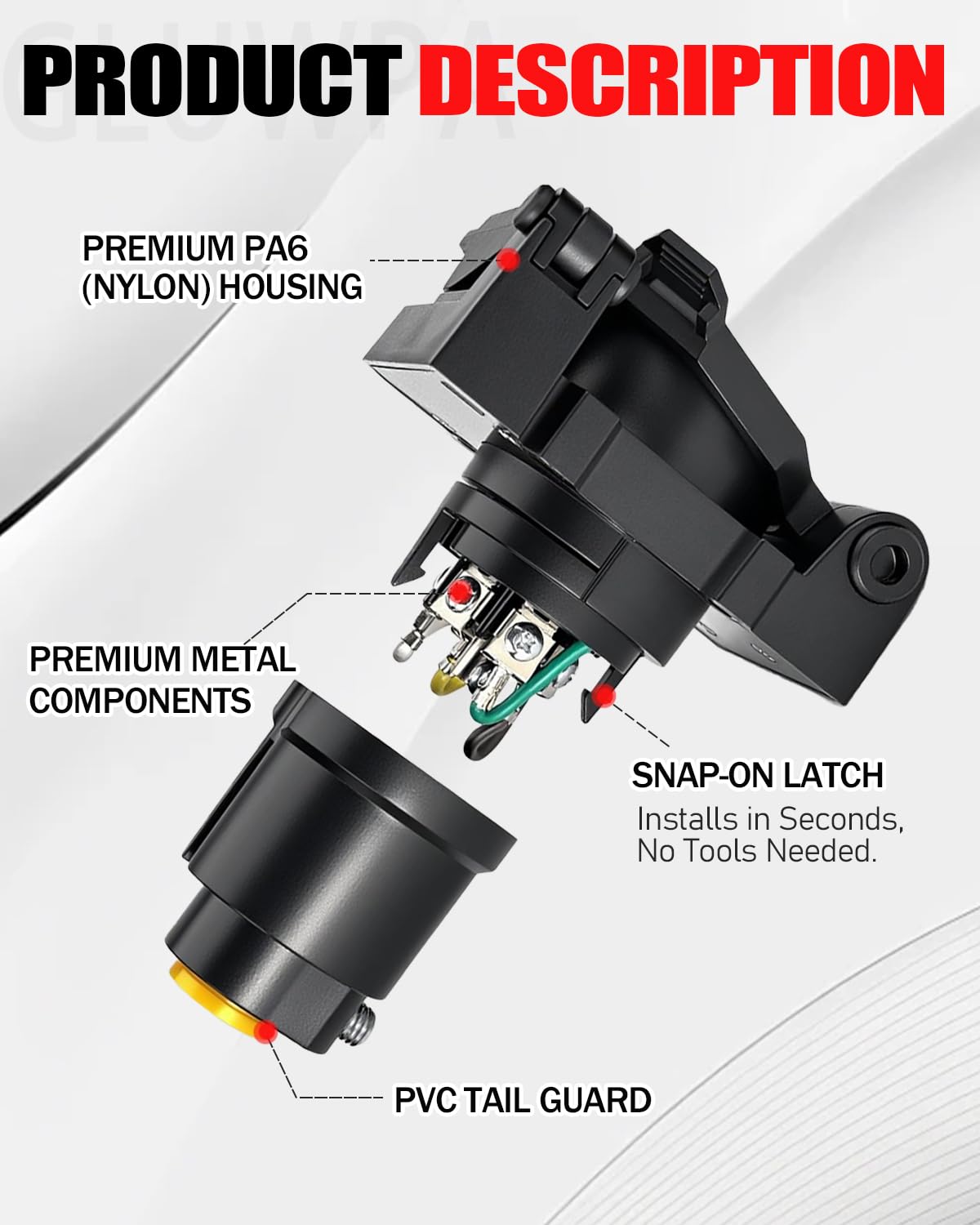 GLUWPA close-up metal terminals illustrating reliable conductivity benefit