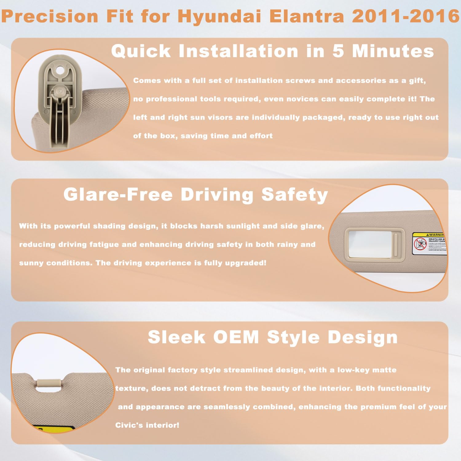 GlymXia visor vanity mirror open showing covered mirror convenience