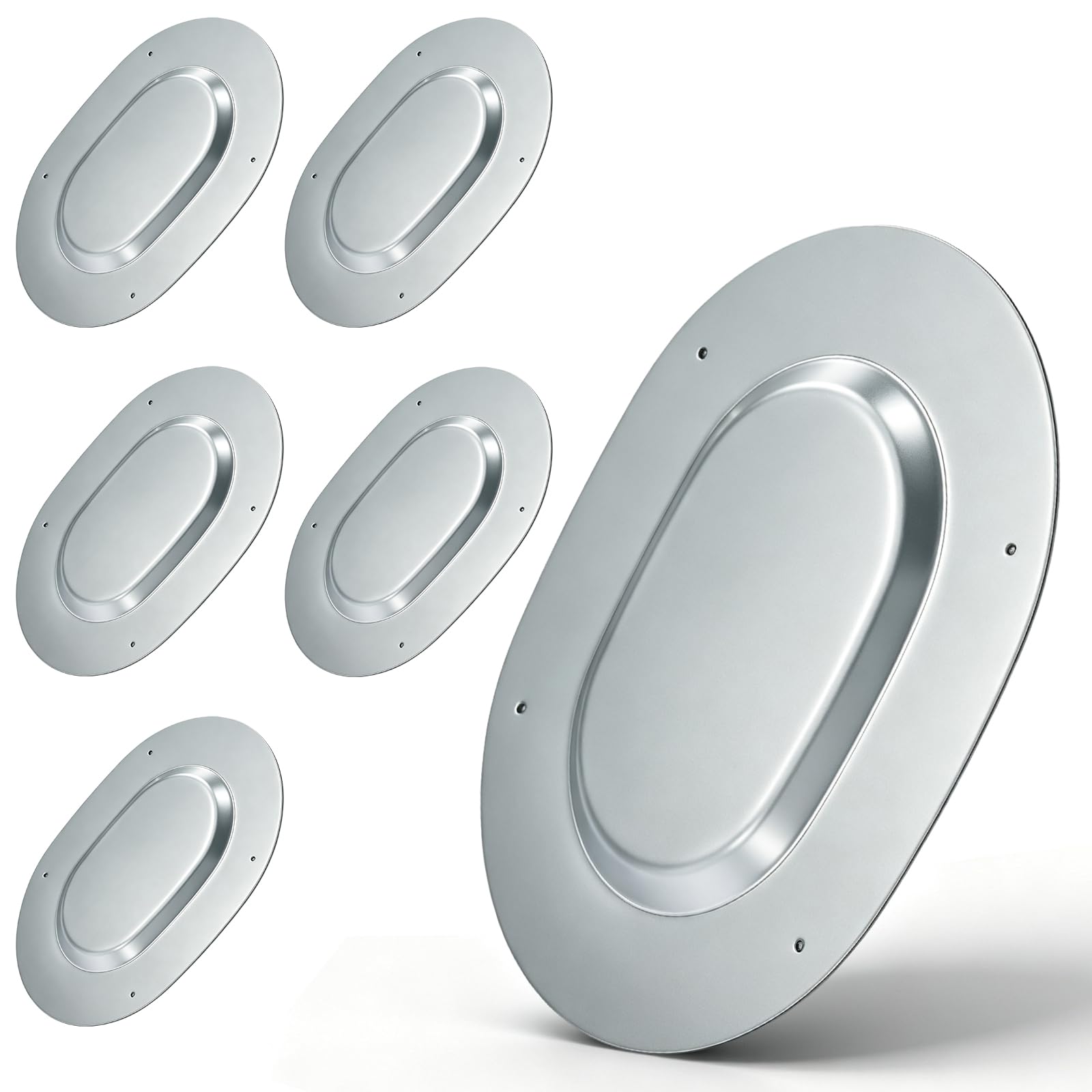 GoaMotors front view of six oval drain plug covers showing clean metal finish and correct shape for GM models