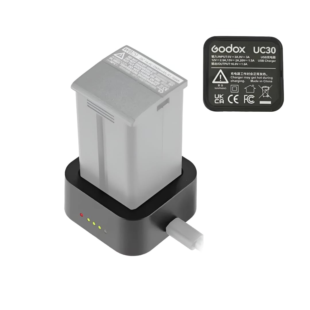 Godox UC30 charging a WB29 on location, portable power for faster shoots