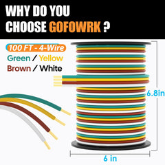 GOFOWRK color-coded conductors green yellow brown white, simplifies hookup accuracy