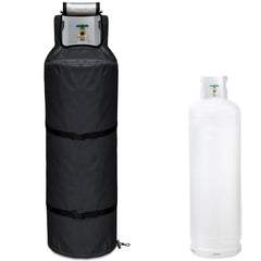 GoldenRaindrop front view of full propane tank cover protecting tank outdoors
