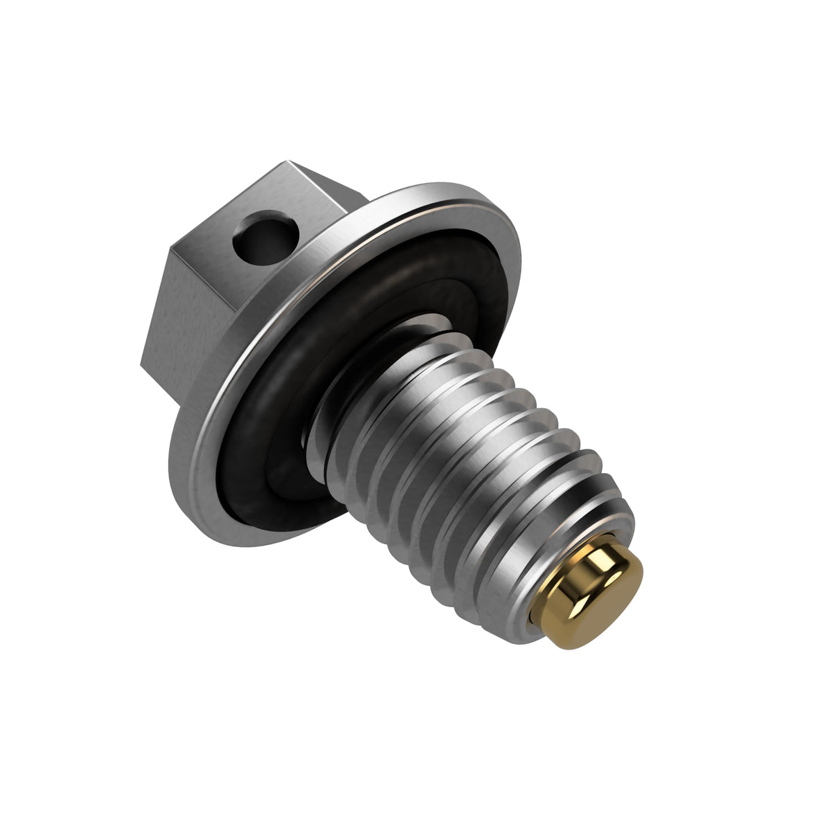 GoldPlug GP13 front view stainless-steel drain plug showing thread and head benefits