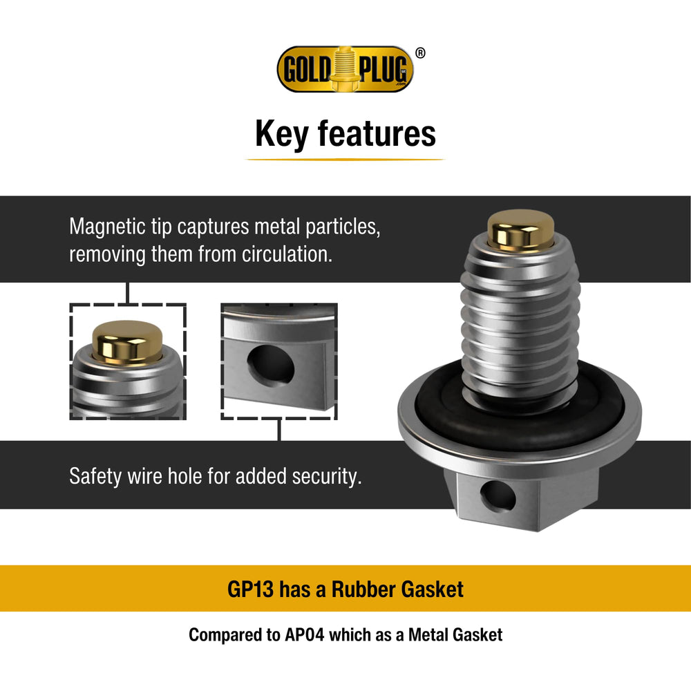 GoldPlug GP13 close-up of magnet capturing metal shavings for engine protection