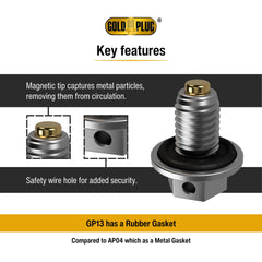 GoldPlug GP13 close-up of magnet capturing metal shavings for engine protection