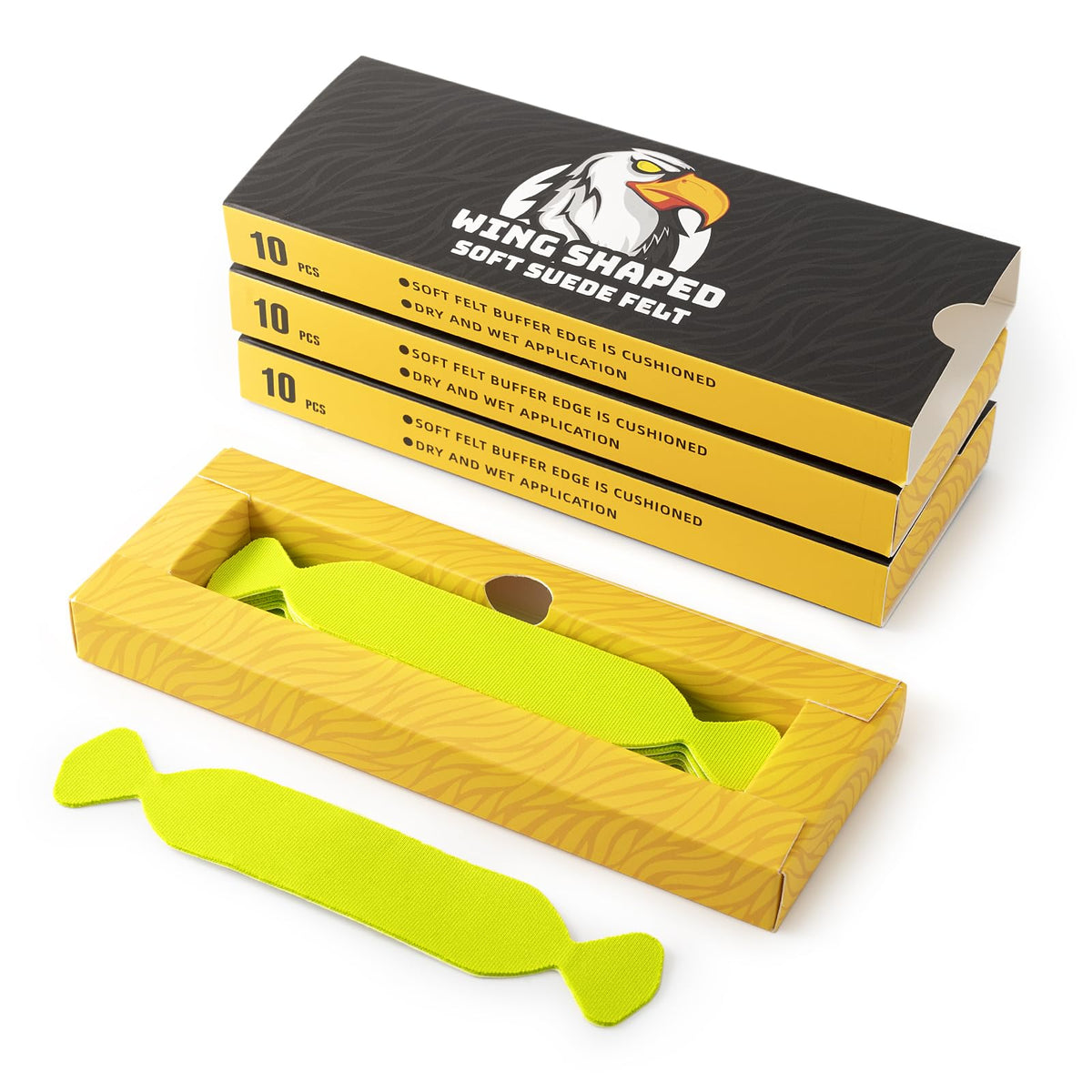 Gomake front packaging showing 30 green pre-cut felt buffers and benefits