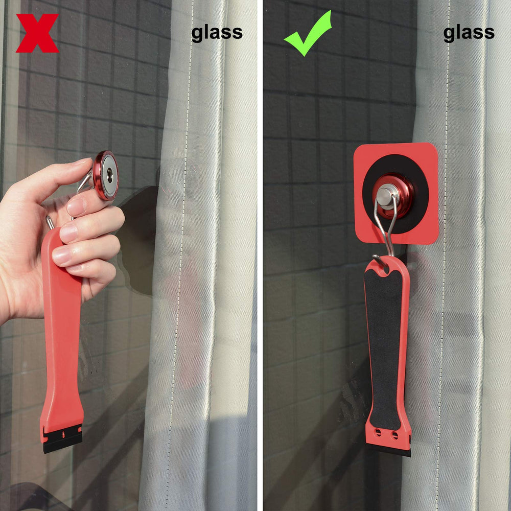 Gomake magnet holder in use on a car mirror securing vinyl giving installation control