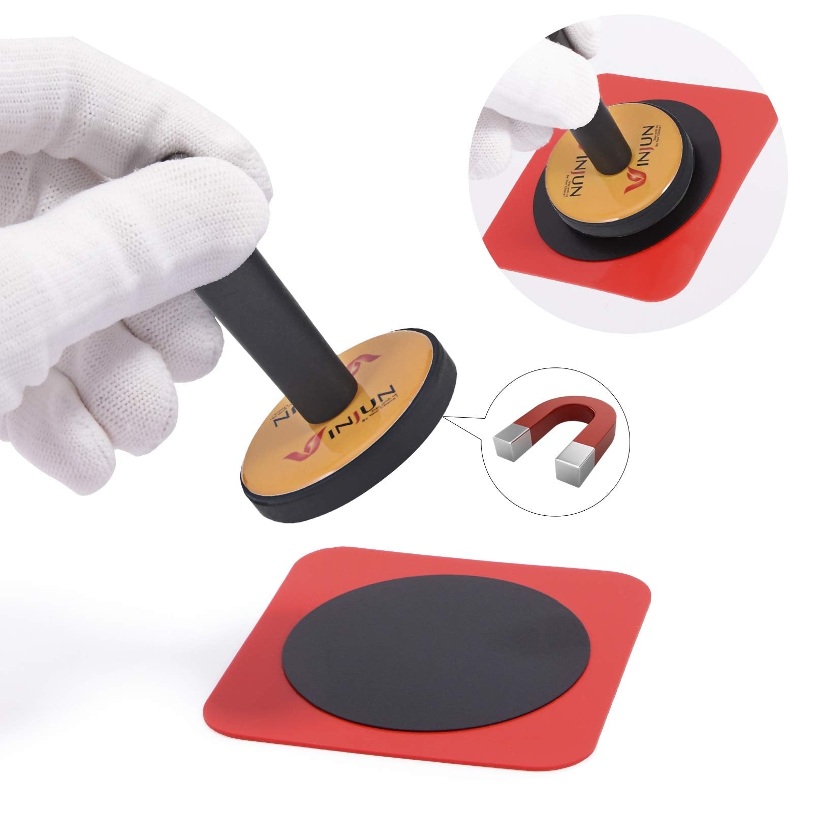 Gomake size comparison with hand holding a magnet showing compact portability benefit