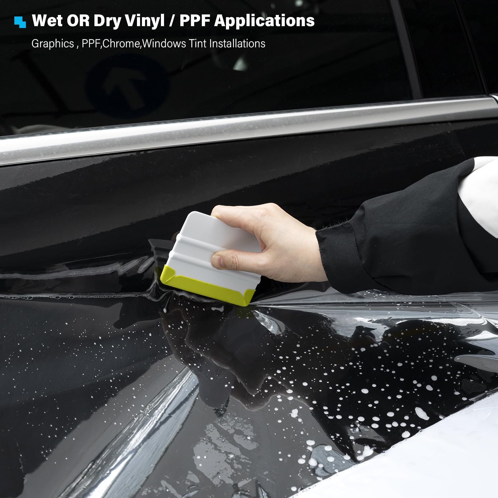 Gomake pads next to 4-inch squeegee for accurate size comparison