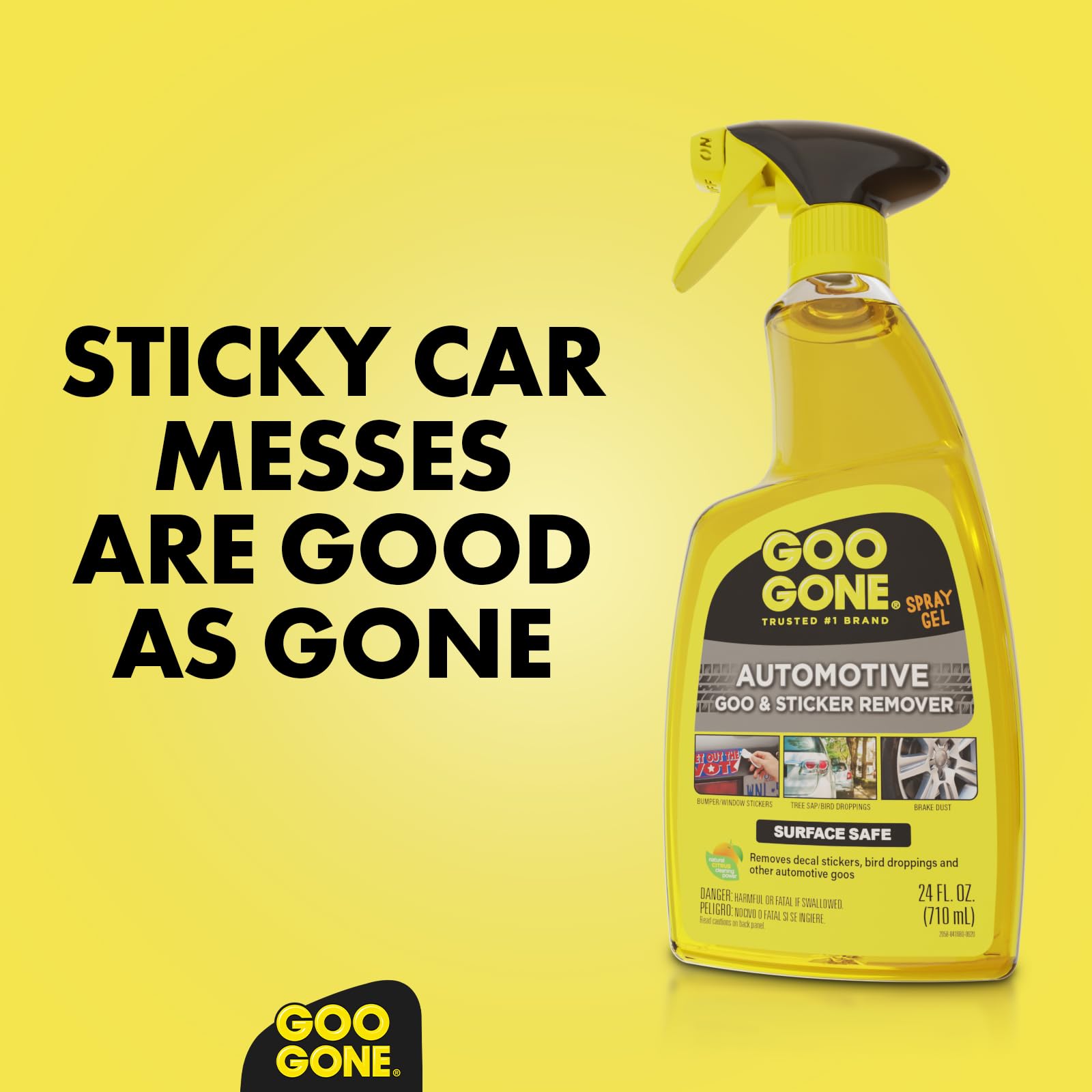 Goo Gone 24 oz held in hand showing size and easy application benefit