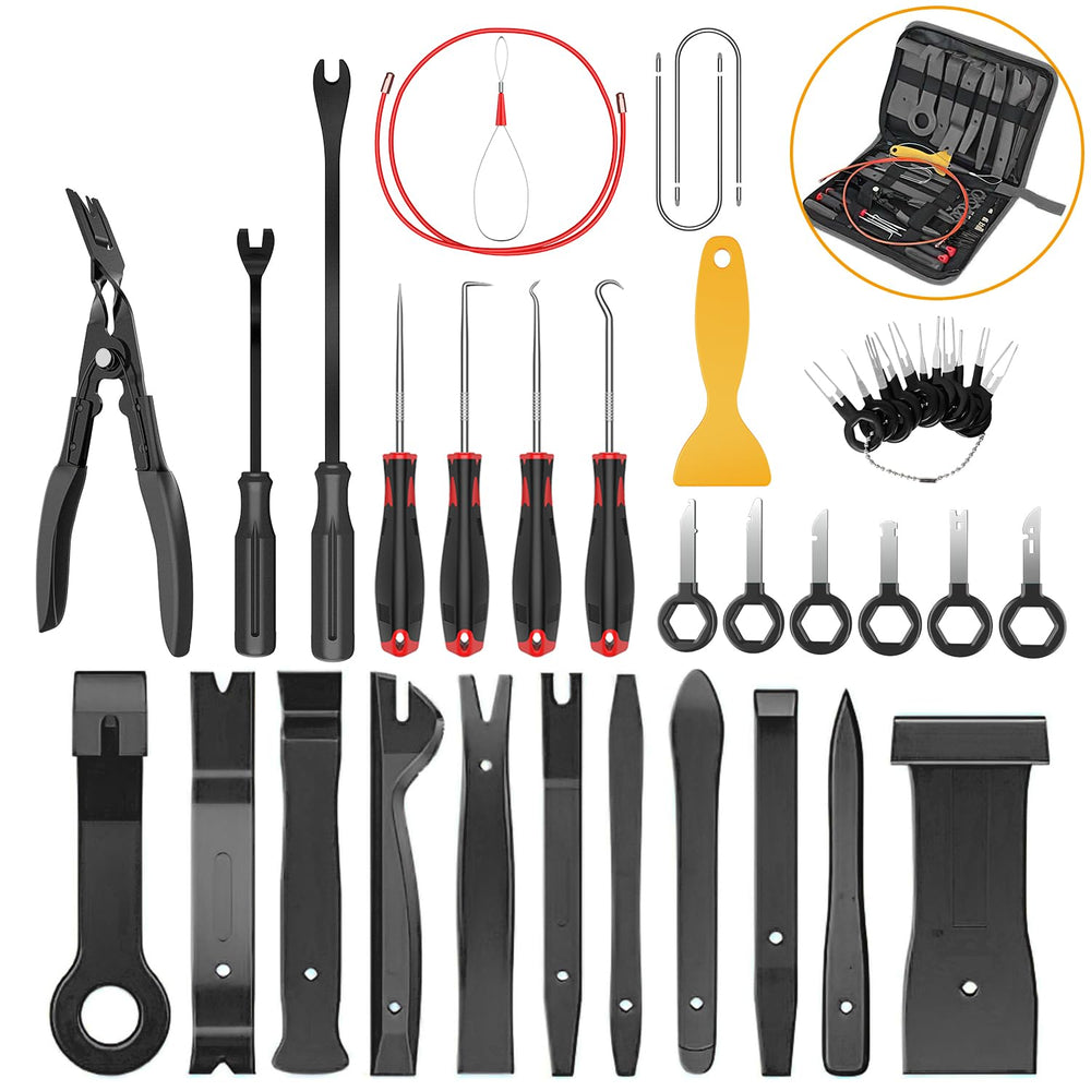 GOOACC front layout of 40-piece trim removal kit showing contents and portability benefits