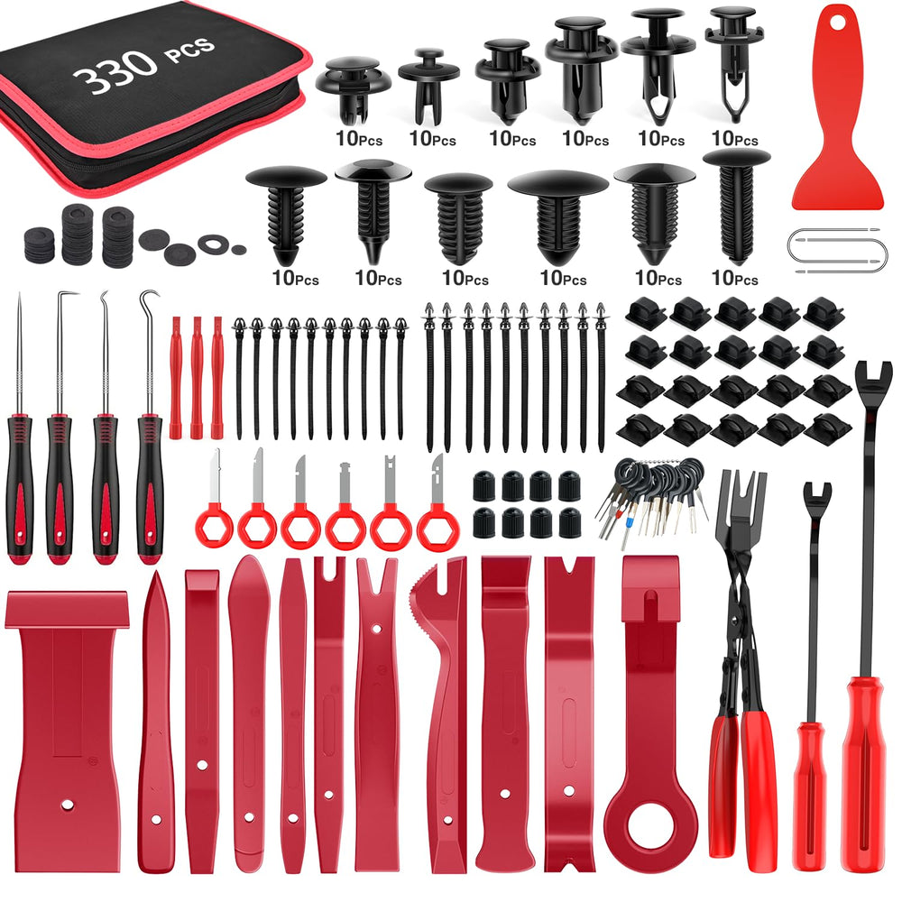 GOOACC full 330-piece kit neatly arranged showing tools and clips for fast repairs