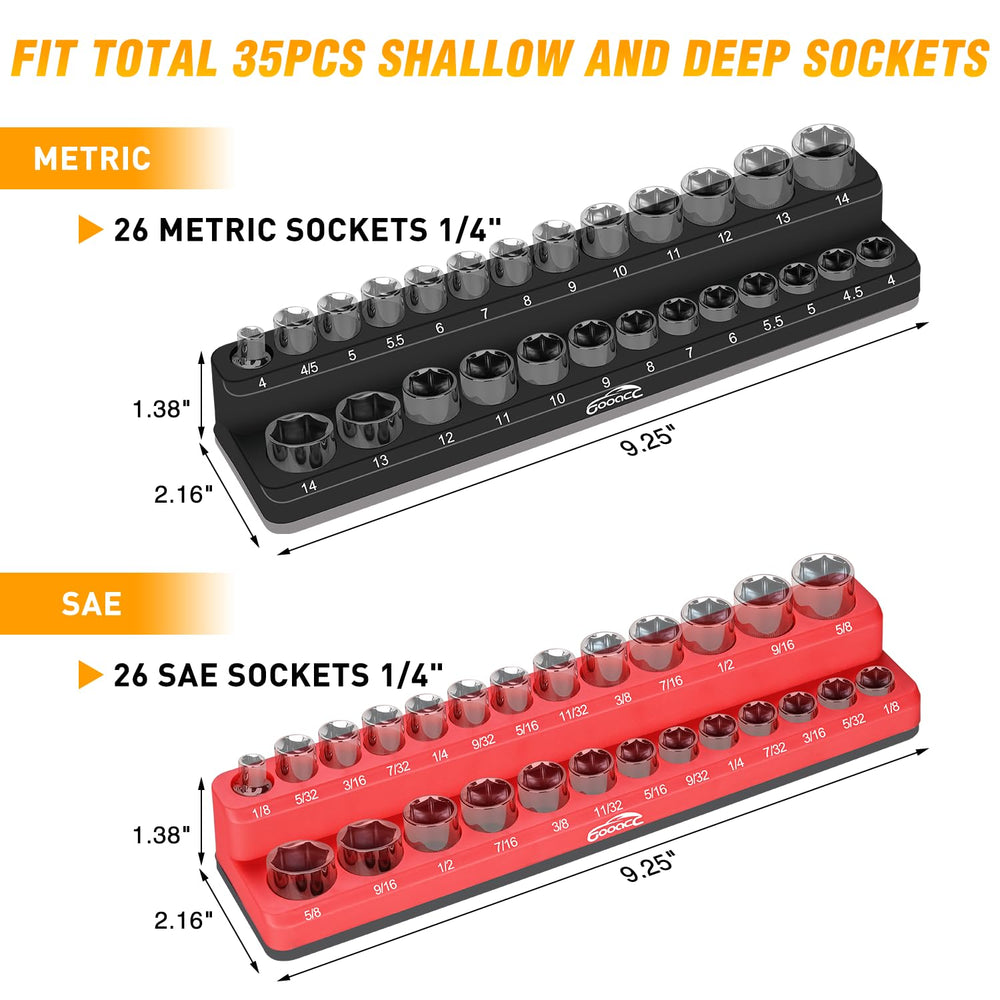 GOOACC labeled socket slots close-up for quick selection and organized storage