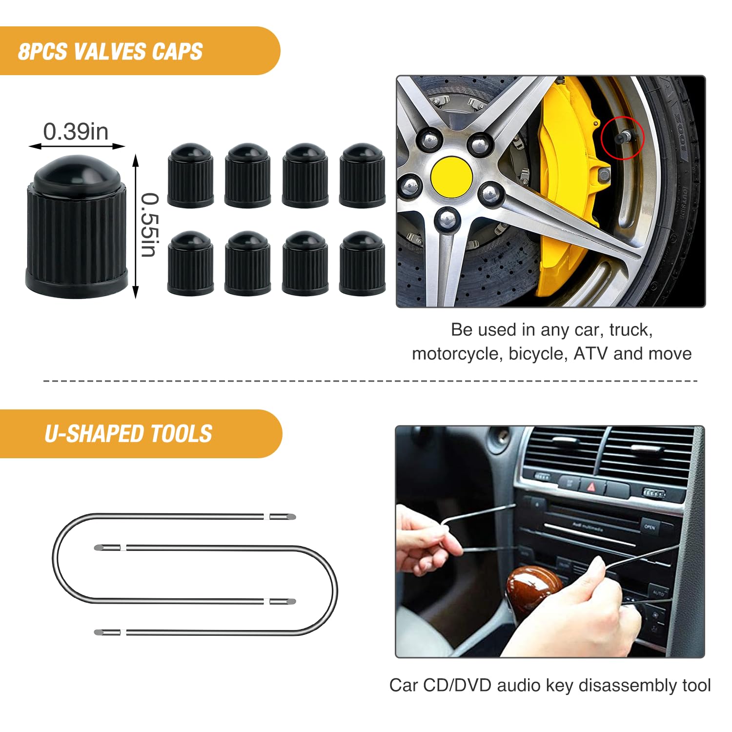 GOOACC spongy cushions and valve caps protect paint and damp vibration noise