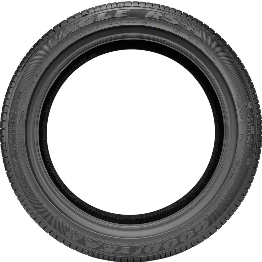 Goodyear Eagle RS-A sidewall label visible with size and rating for correct fit confirmation