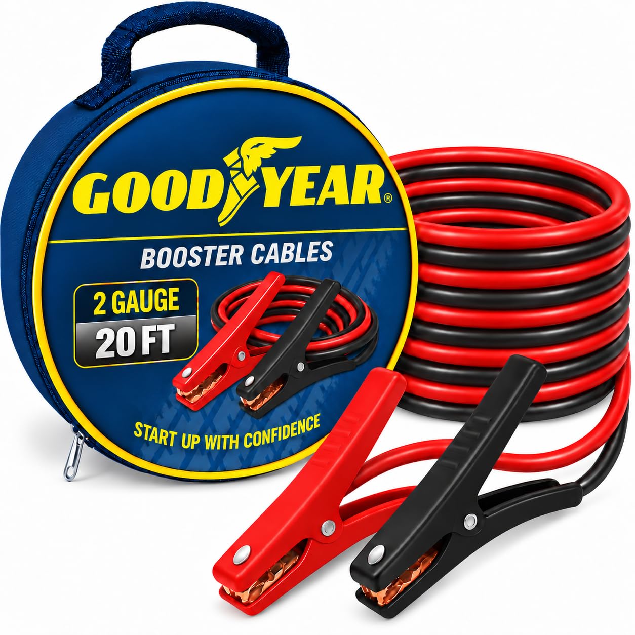 Goodyear front packaging showing cables and carry case for easy emergency storage