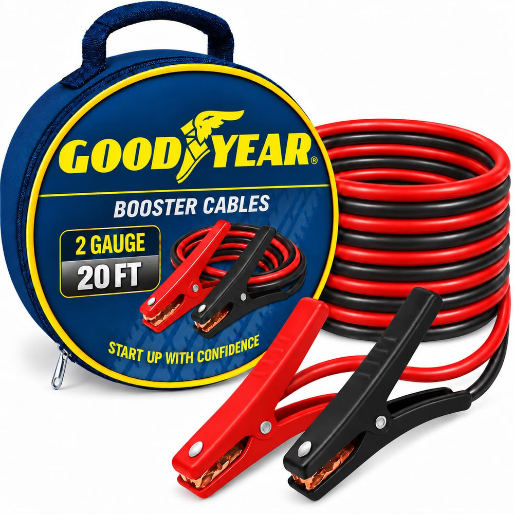 Goodyear front packaging showing cables and carry case for easy emergency storage