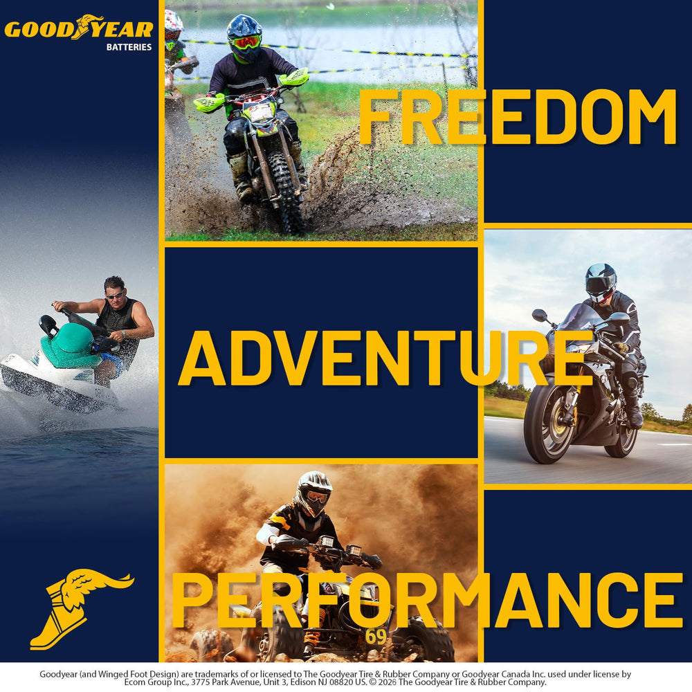 Goodyear GYTX20L installed on motorcycle demonstrating fit and reliable starting