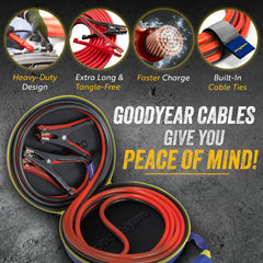 Goodyear cables stretched between two parked vehicles showing the extra 20ft reach advantage