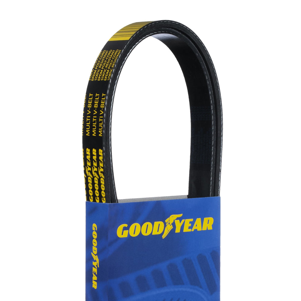 Goodyear serpentine belt front view showing full 6-rib profile and fit benefit