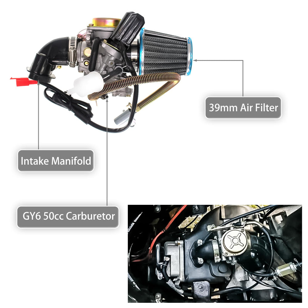 GOOFOUND kit contents laid out including spark plug and fuel filter, reduces extra purchases