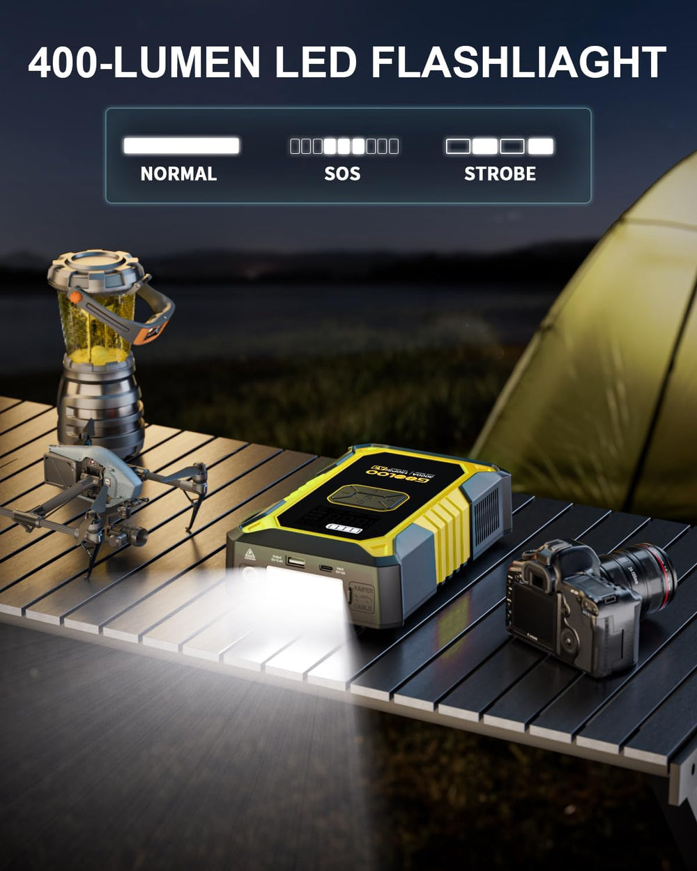 GOOLOO A3 accessories laid out showing nozzles, cables and carrying bag for convenience