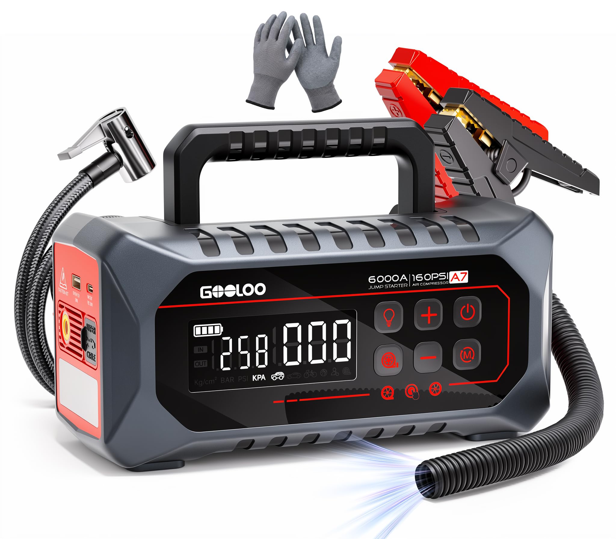 GOOLOO A7 front panel showing controls and digital gauge for quick operation