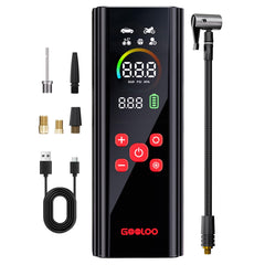 GOOLOO AP150 PRO front view showing compact body and handle, ideal for travel