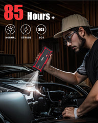 GOOLOO jump starter connected to car battery demonstrating fast reliable starting