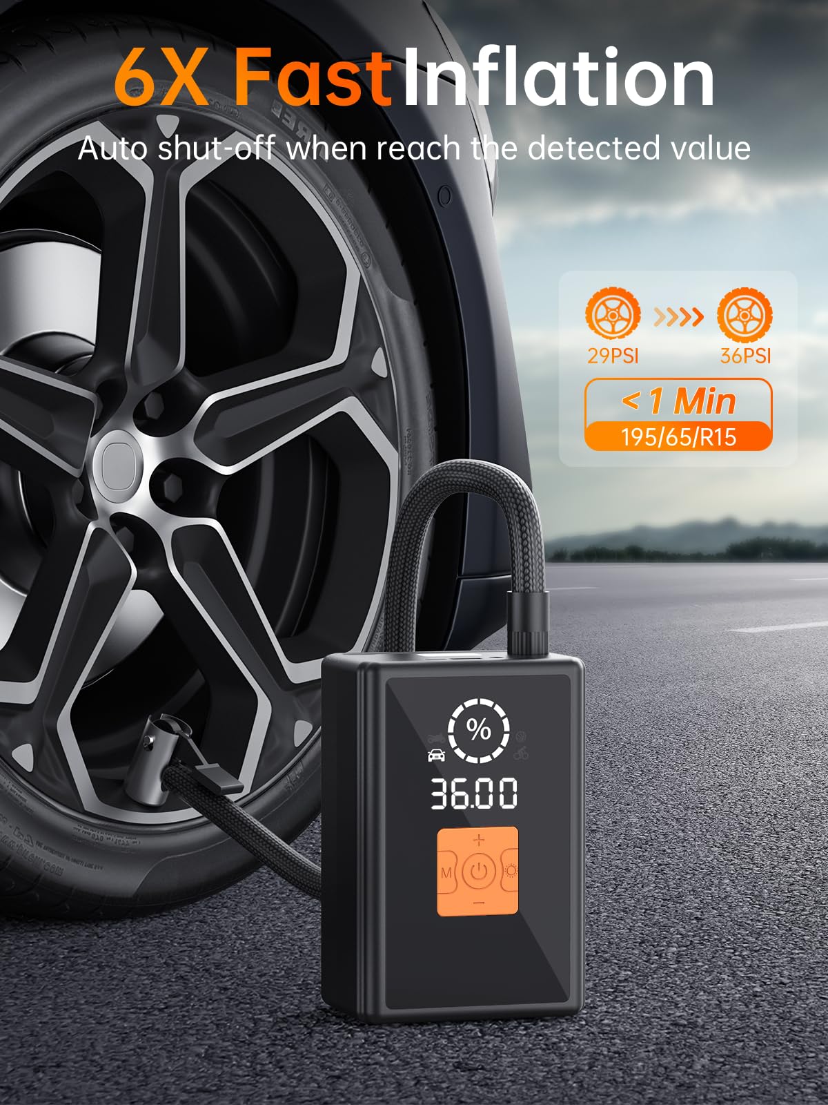 GOSSLIZE LED display and buttons showing preset pressure for precise inflation benefit