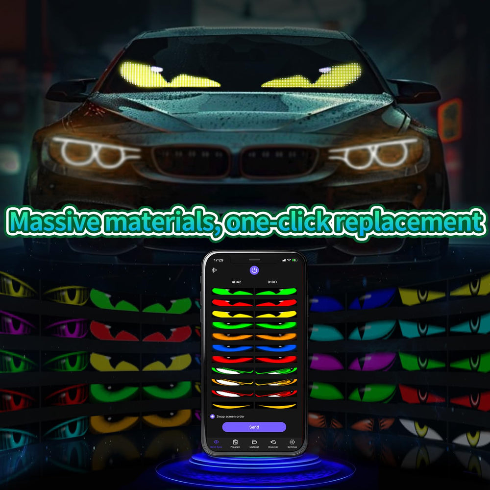 GOTUS Devil Eyes illuminated at night on a car adding attention-grabbing animated lighting