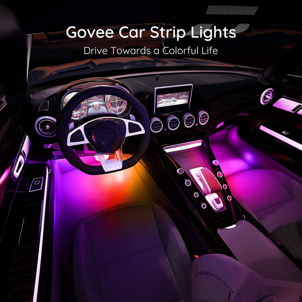 Govee lights installed under car seat creating ambient glow