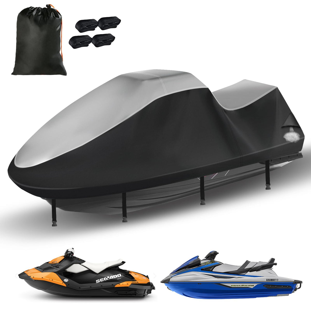 GRABADO front view of fitted jet ski cover protecting hull and cockpit