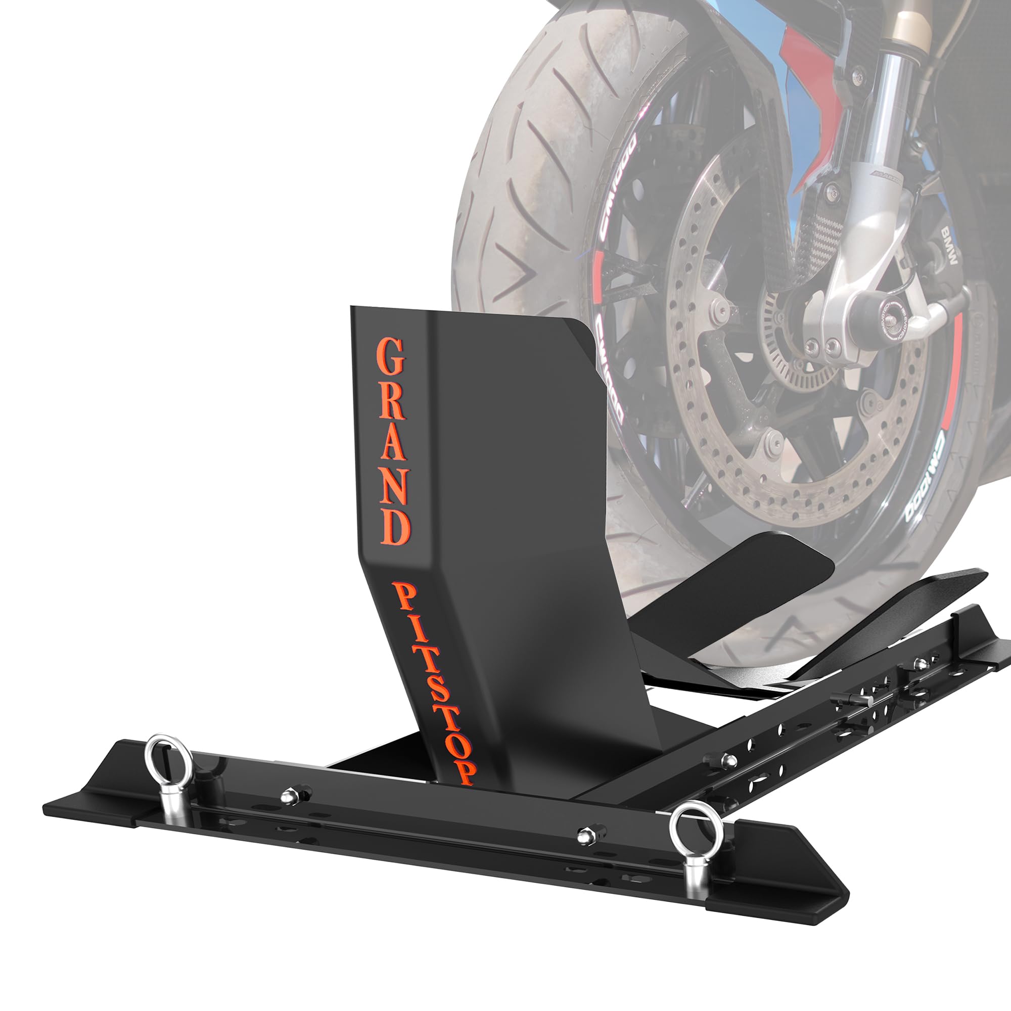 GRAND PITSTOP front view of wheel chock showing secure wheel hold benefit