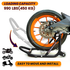 GRAND PITSTOP rear stand spool adapter close-up for stable wheel lifting