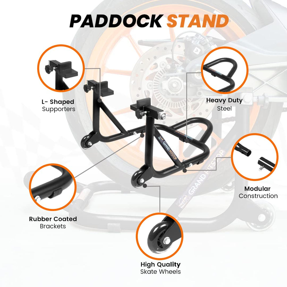 GRAND PITSTOP front fork stand supporting front wheel for wheel work