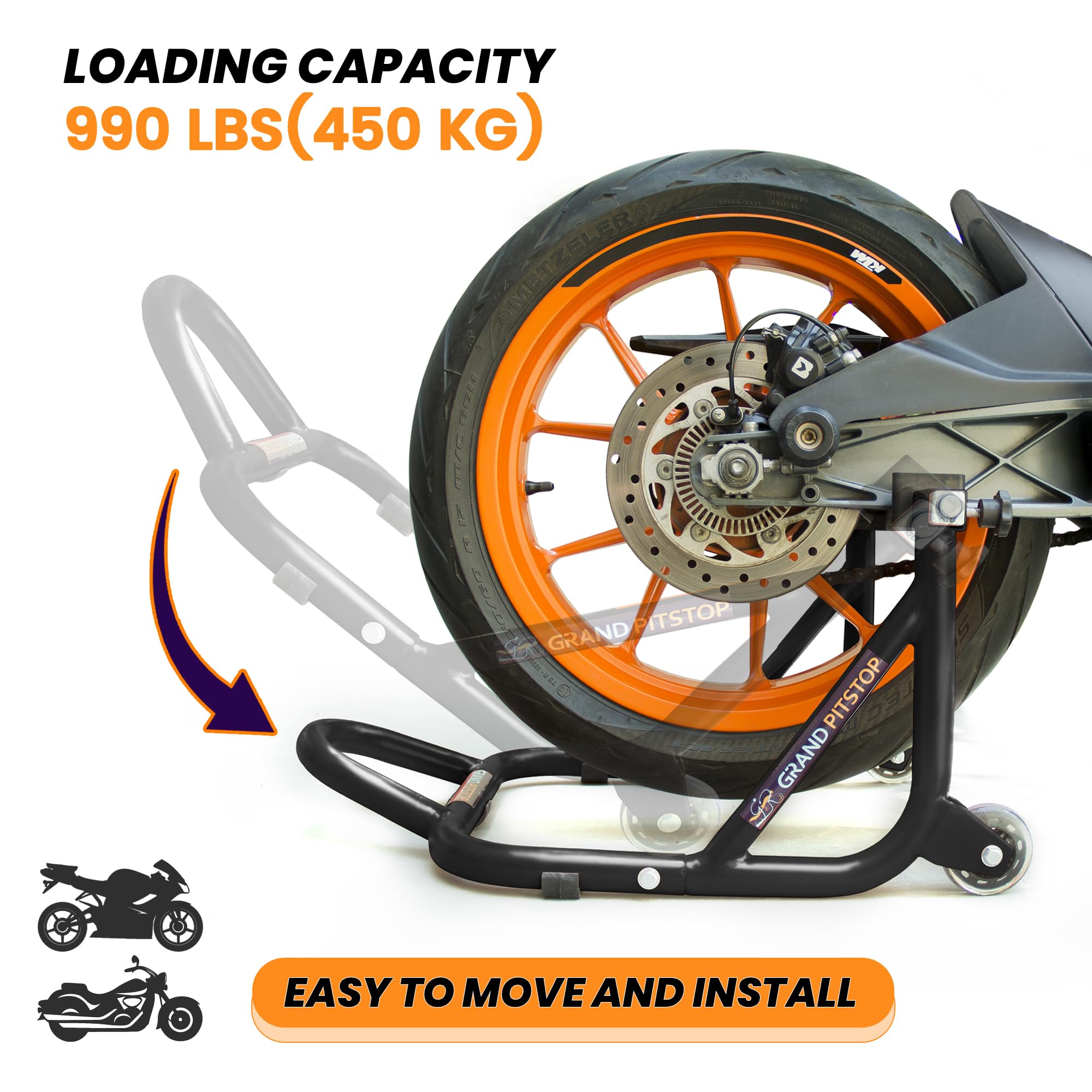 GRAND PITSTOP rear lift raising motorcycle for chain and tire service