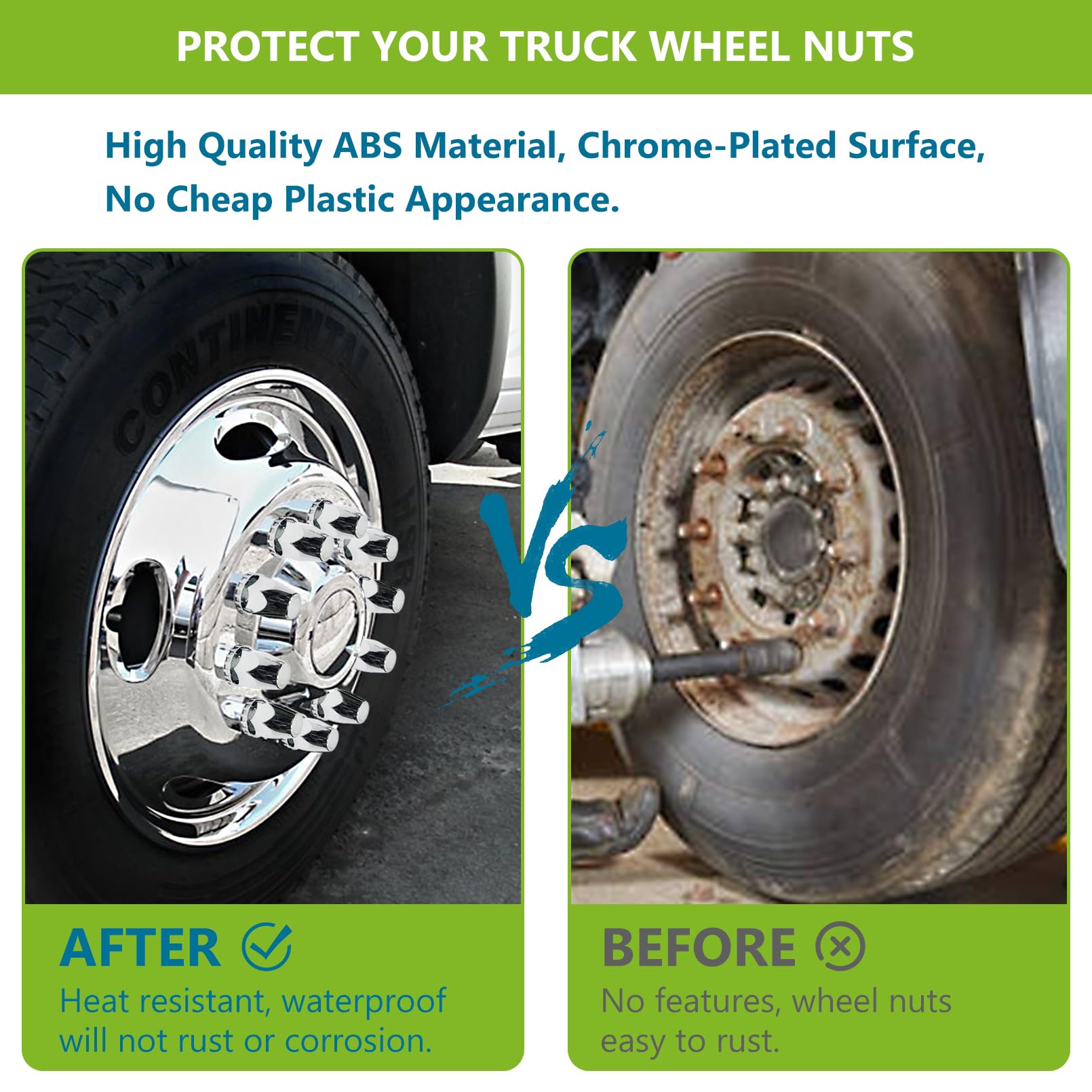 Grandroad auto installed on a semi truck wheel protecting lug nuts from rust