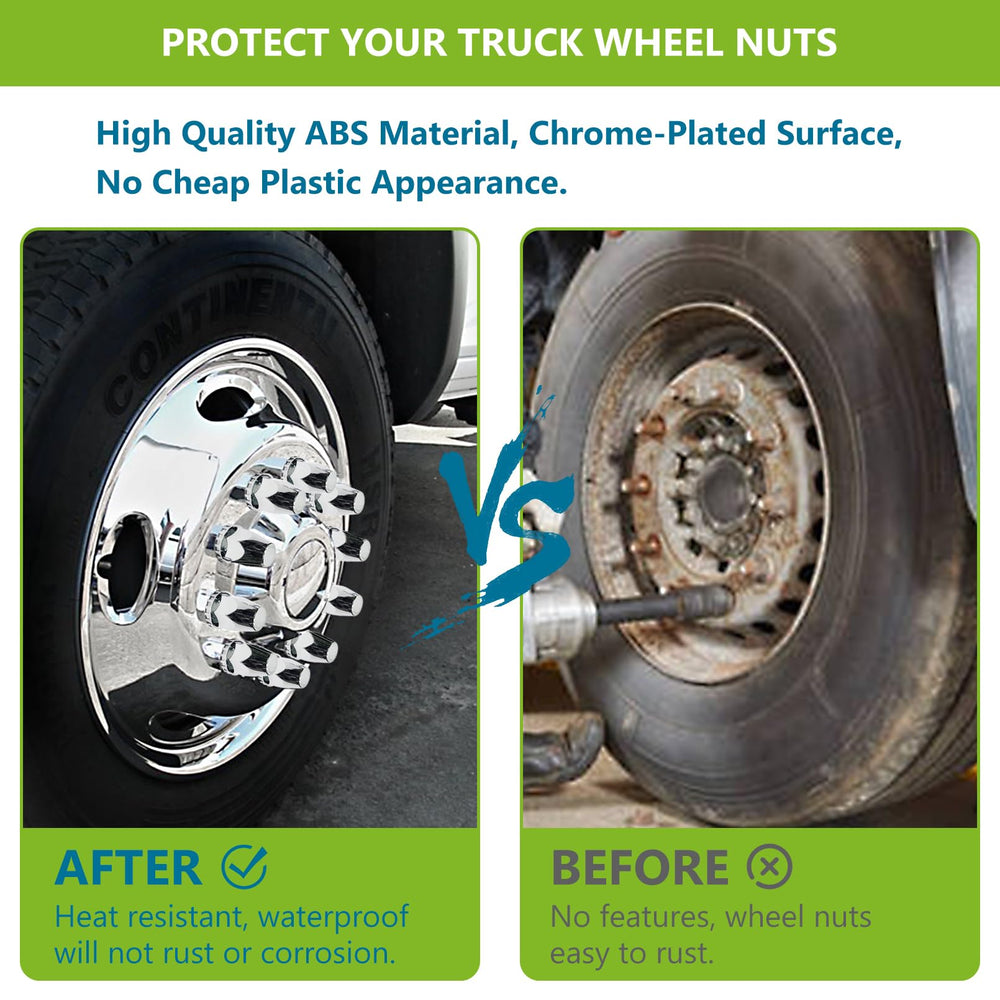 Grandroad auto installed on a semi truck wheel protecting lug nuts from rust
