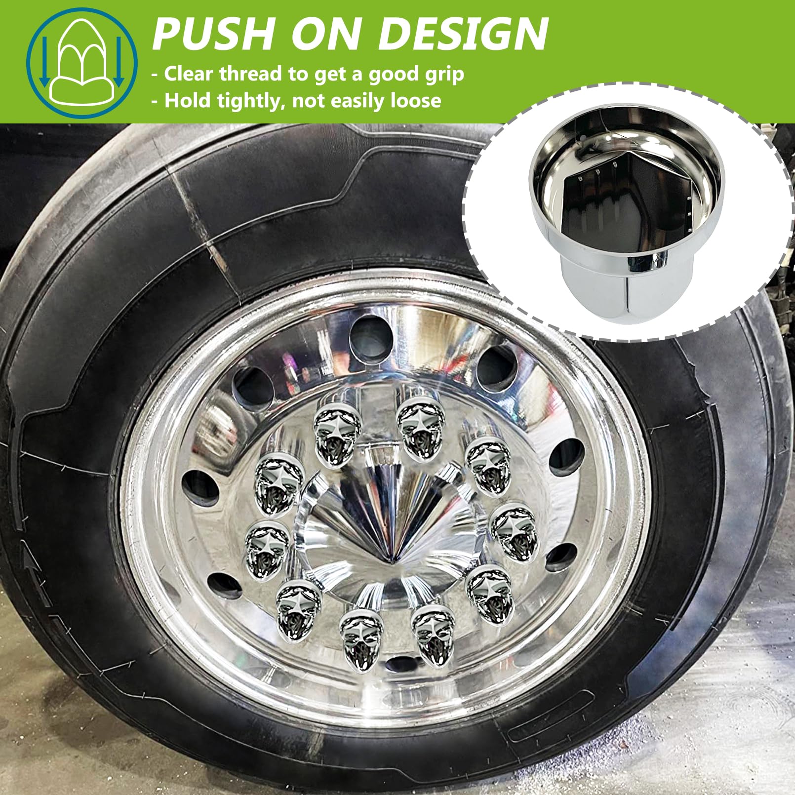 Grandroad auto installed on semi truck wheel demonstrating protection against road debris
