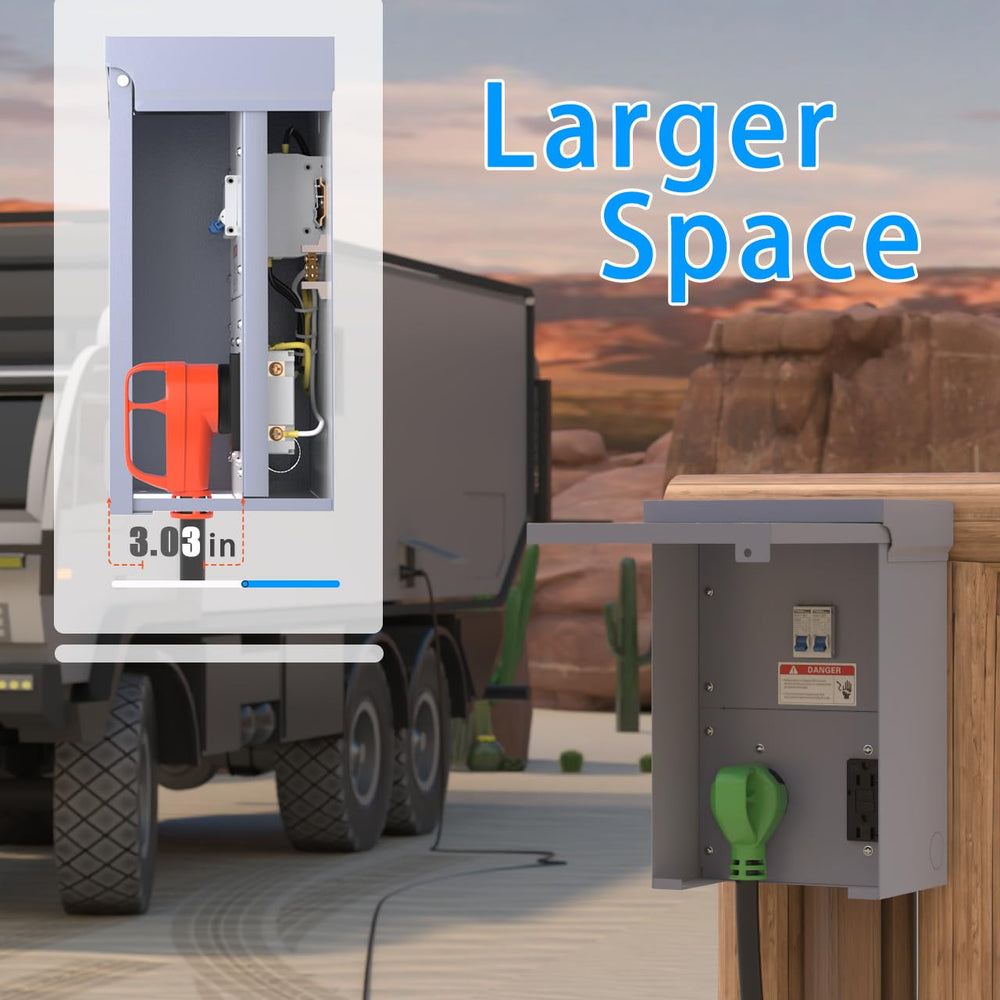 Gravimorph mounted on post in campsite providing convenient temporary power