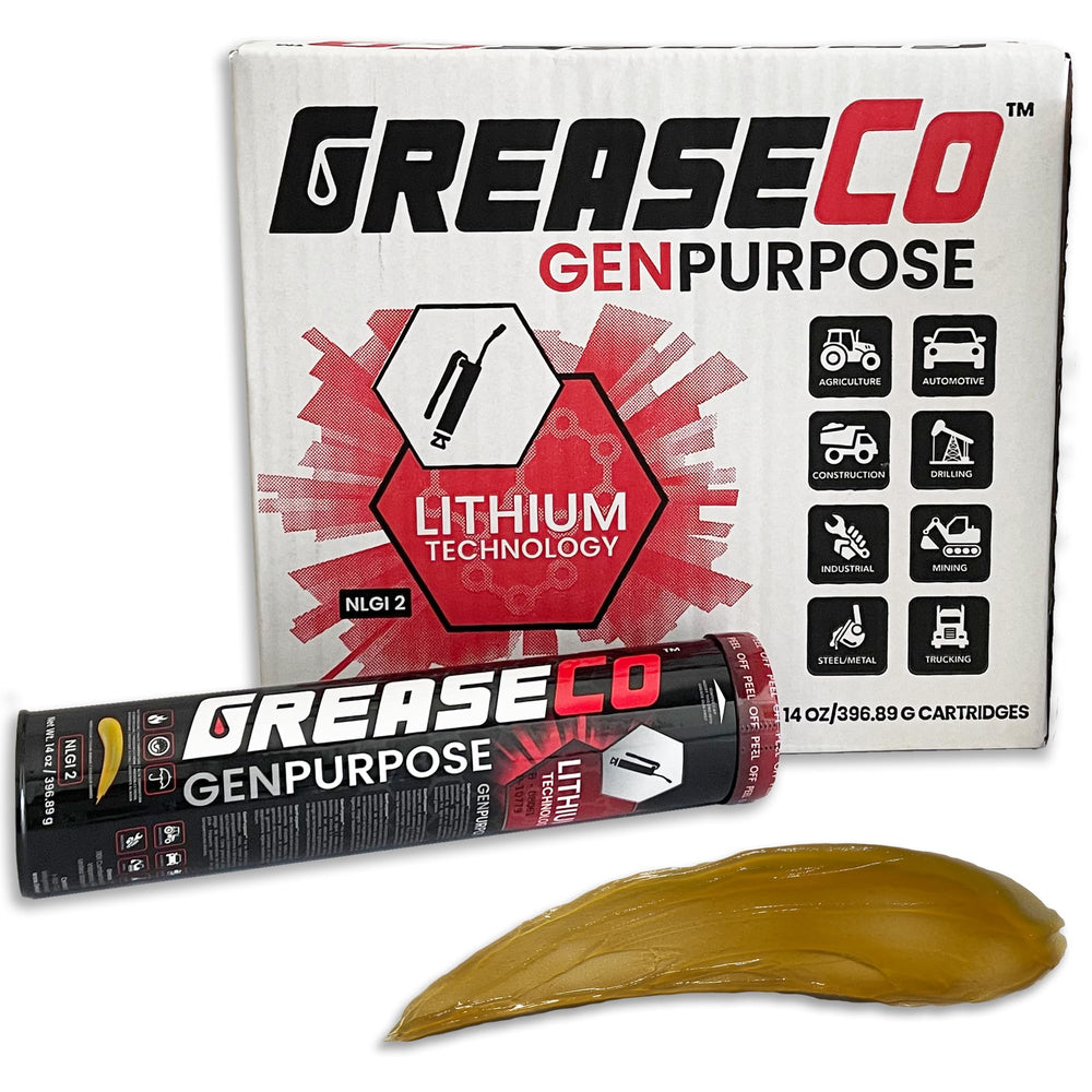 GREASECO cartridge close-up highlighting nozzle and easy-load design for fast replacement