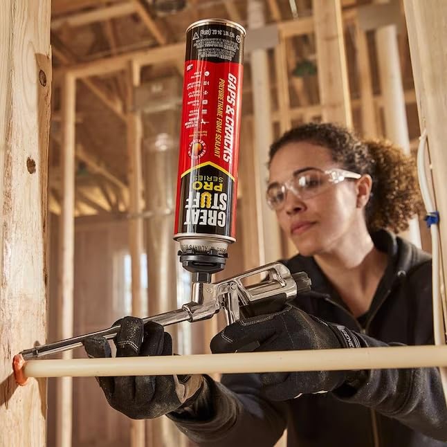 Great Stuff Pro 14 in use sealing a door gap for neat application