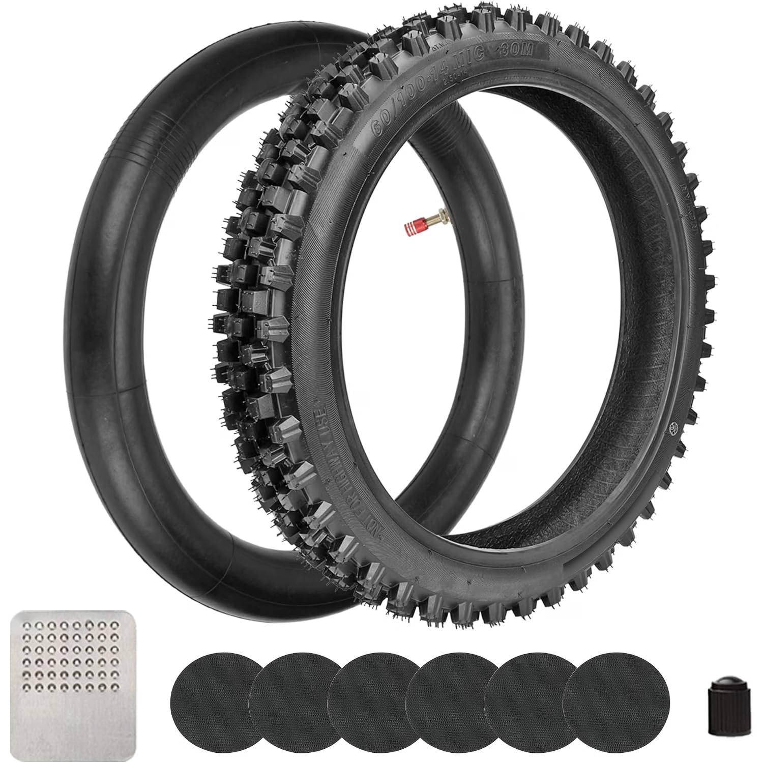 GREHUA front tire and inner tube full kit showing contents and benefit of ready installation