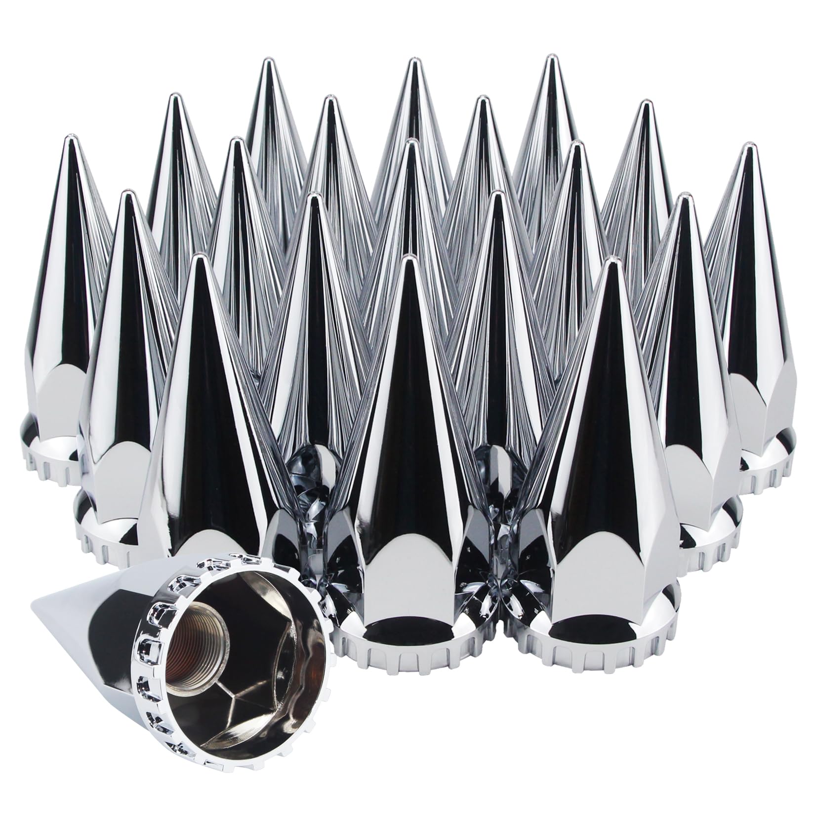 GREPSPUD front view of spike lug nut covers showing bold chrome style and curb appeal