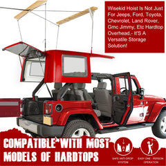 GRERTY hardtop suspended showing scale against jeep, reveals compact storage