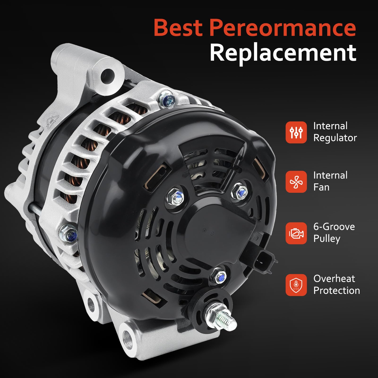 Grezuton alternator installed in engine bay showing correct orientation and fit