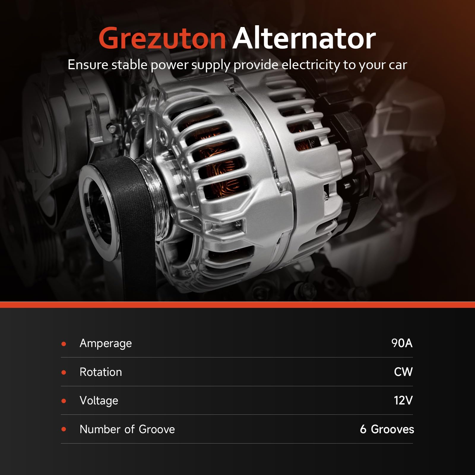 grezuton alternator pulley close-up showing smooth operation for belt drive